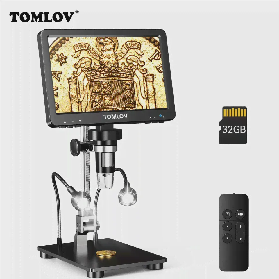 TOMLOV DM9 Pro HDMI Цифровой Микроскоп 7 "IPS Экран Микроскопы 1200X Вид всей монеты 16MP Профессиональный Паяльник Microscopio-0