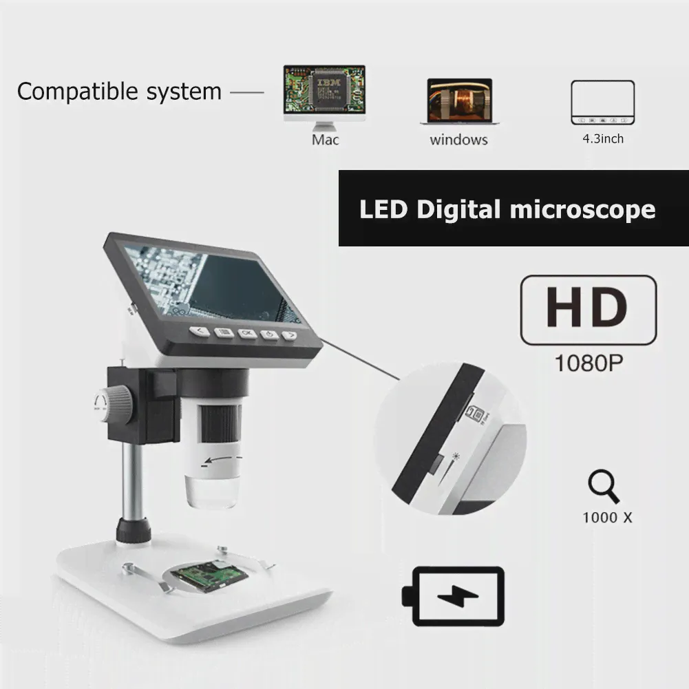 307 цифровая камера 1000X 4,3 дюймов FHD 1080P портативный настольный ЖК-дисплей светодиодный электронный промышленный технического обслуживания настольный микроскоп (art.: 3920bc0d3c075)-4